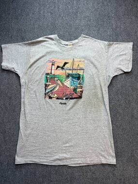Vintage Blanx Florida Pelican Lighthouse T-Shirt Women's XL Gray Made In USA